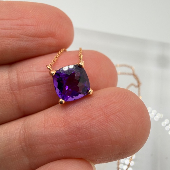 NWT 16" Solitaire 7mm cushion cut Amethyst necklace in 14kt Rose Gold! - Picture 8 of 17